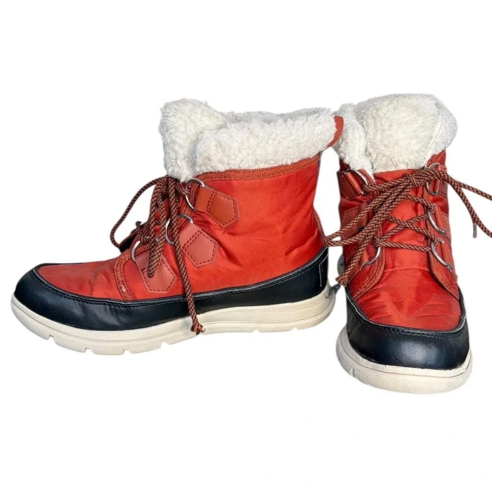 Sorel Explorer Joan Waterproof Winter Boots Red‎ Black NL3040-808 Womens Size 7